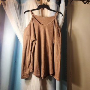 Cold shoulder long sleeve waffle knit with V neckline pullover sweater, size med
